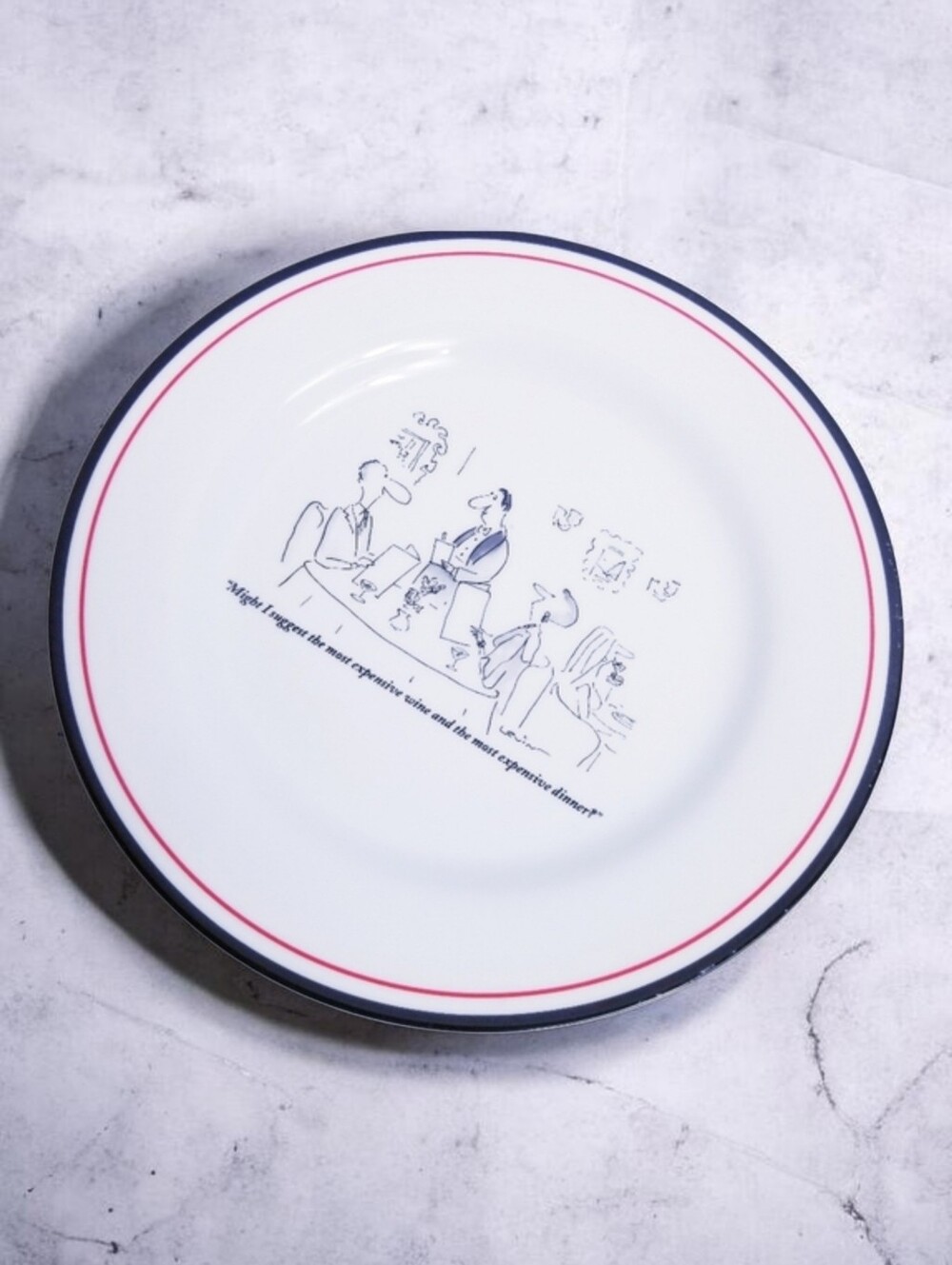 Restoration Hardware 8" Cheese Plate The New Yorker Waiter Cartoon White Vintage